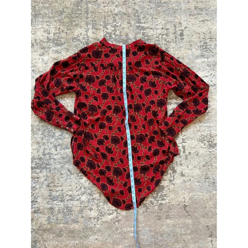 Free People Mia Tunic Red floral longsleeve tie front blouse XS‎ - Picture 5 of 6
